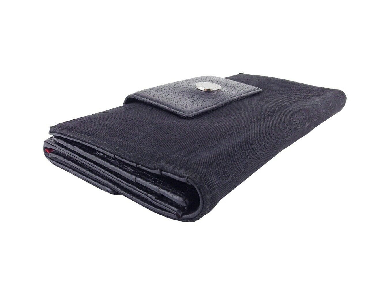 長財布 Wホック 財布 ロゴマニア レディース メンズ ブラック シルバー 中古