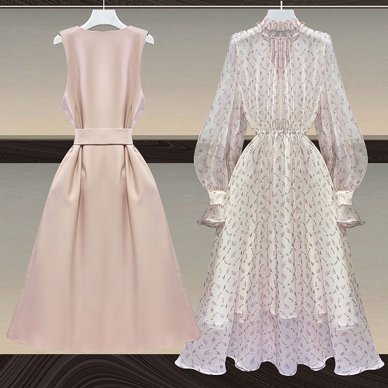 大きいサイズの女性のスーツのツーピースの洋風2025年の秋の気質の太った妹は薄くて花柄のドレスです 母の日 母の日-0008654 大きいサイズの女性のスーツのツーピースの洋風2025年の秋の気質の太った妹は薄くて花柄のドレスです 母の日 母の日-0008654