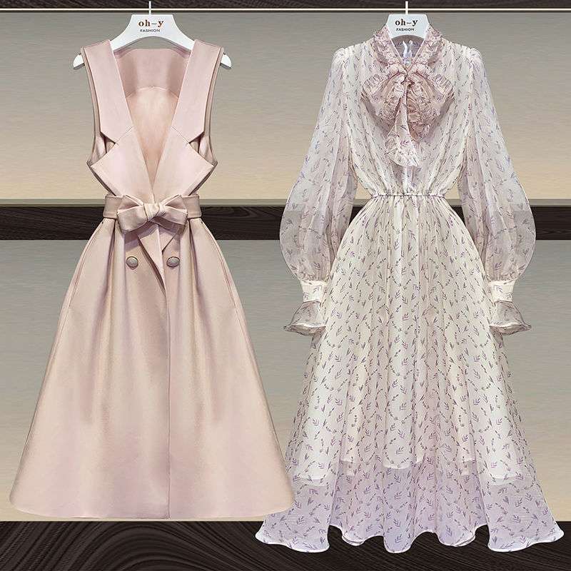 大きいサイズの女性のスーツのツーピースの洋風2025年の秋の気質の太った妹は薄くて花柄のドレスです 母の日 母の日-0008654 大きいサイズの女性のスーツのツーピースの洋風2025年の秋の気質の太った妹は薄くて花柄のドレスです 母の日 母の日-0008654