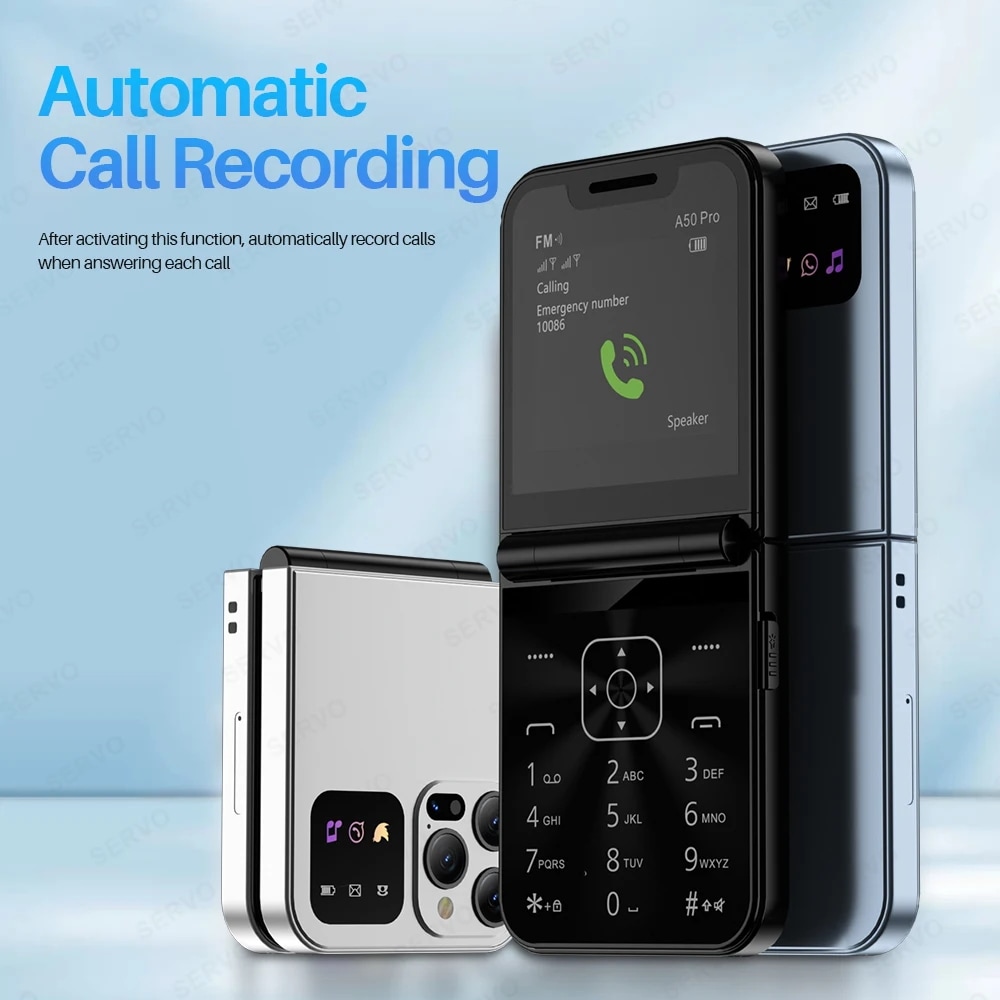 SERVO A50 Pro Flip Phone Dual SIM Card GSM Electric Torch Automatic Call Recording 2.4 Inch Screen SERVO A50 Pro Flip Phone Dual SIM Card GSM Electric Torch Automatic Call Recording 2.4 Inch Screen