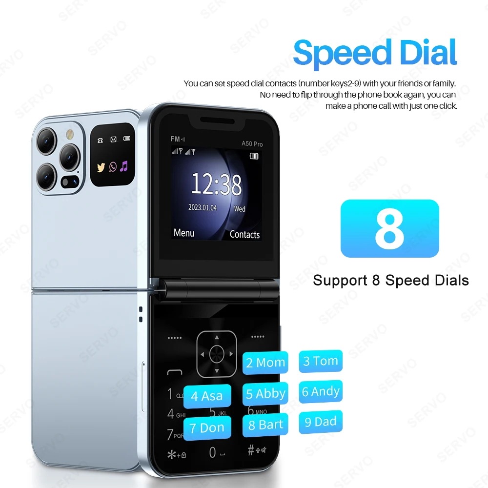 SERVO A50 Pro Flip Phone Dual SIM Card GSM Electric Torch Automatic Call Recording 2.4 Inch Screen SERVO A50 Pro Flip Phone Dual SIM Card GSM Electric Torch Automatic Call Recording 2.4 Inch Screen