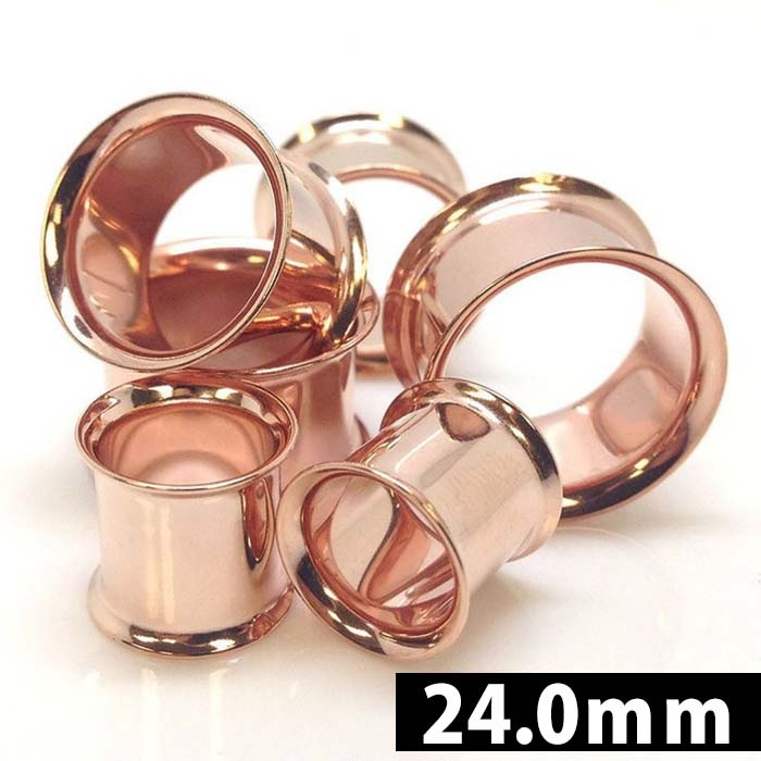 ボディピアス 24mm ピンクゴールド ダブルフレアアイレット 24ミリ ステンレス SUS316L ラージホール 定番 耳 大きい 両方が広い キャッチ不要 約1インチ pg-df24xxxxxx