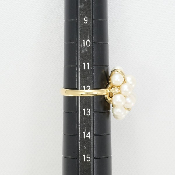 K18 18金 YG リング 12号 パール(真珠) 約4~5mm ダイヤ 0.08 中古 K18 18金 YG リング 12号 パール(真珠) 約4~5mm ダイヤ 0.08 中古