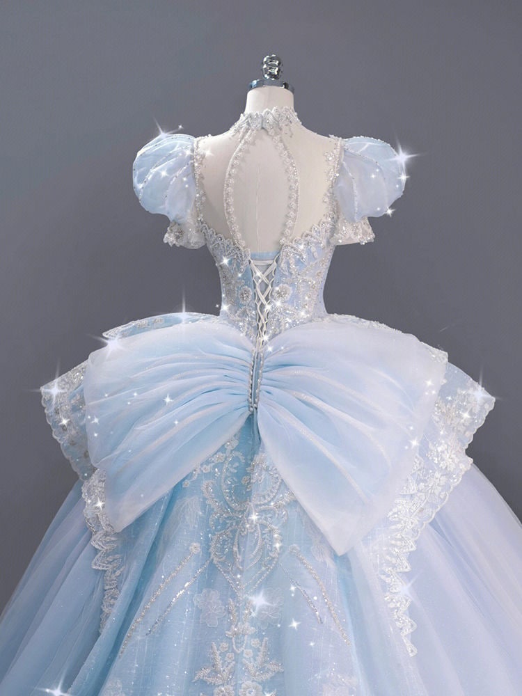 ウェディングドレス 24 花嫁 パフスリーブ リトルメインベール ウィンターブルー