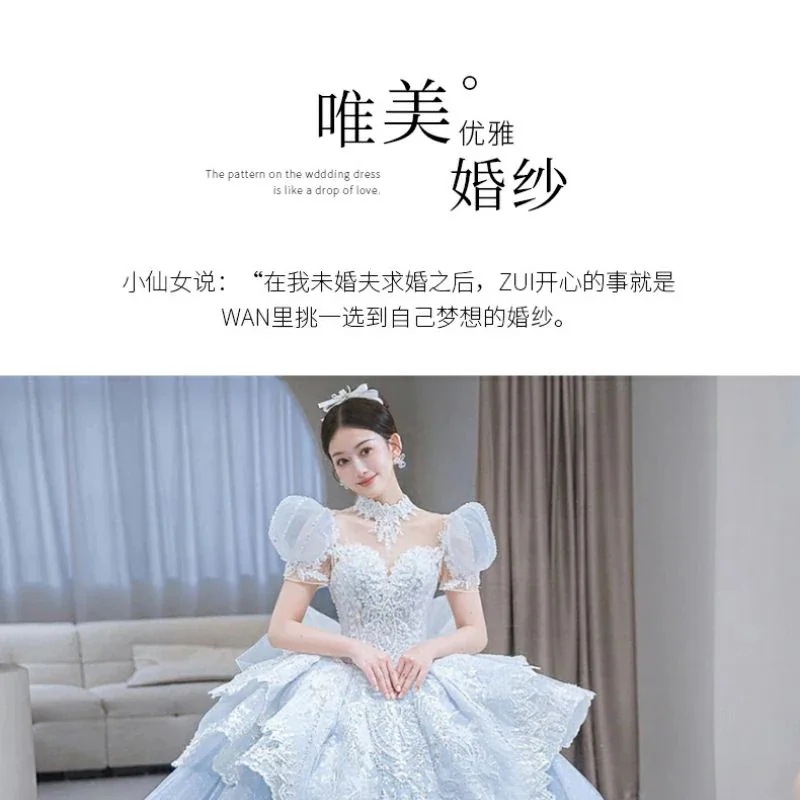 ウェディングドレス 24 花嫁 パフスリーブ リトルメインベール ウィンターブルー