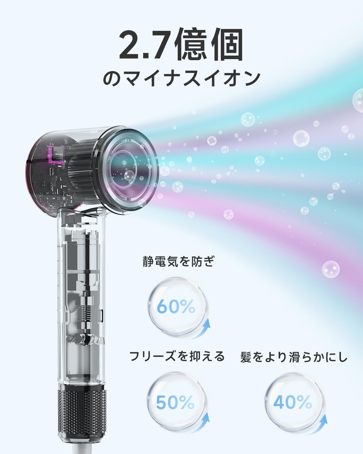 【フランスデザイン賞金賞】PLUZZ 大風量ドライヤー 速乾·軽量·美髪 2.7億イオンヘアケアと強力ブラシレスモーターヘアドライヤー 冷風ショット 温冷風ワンタッチ切替 12種類モード