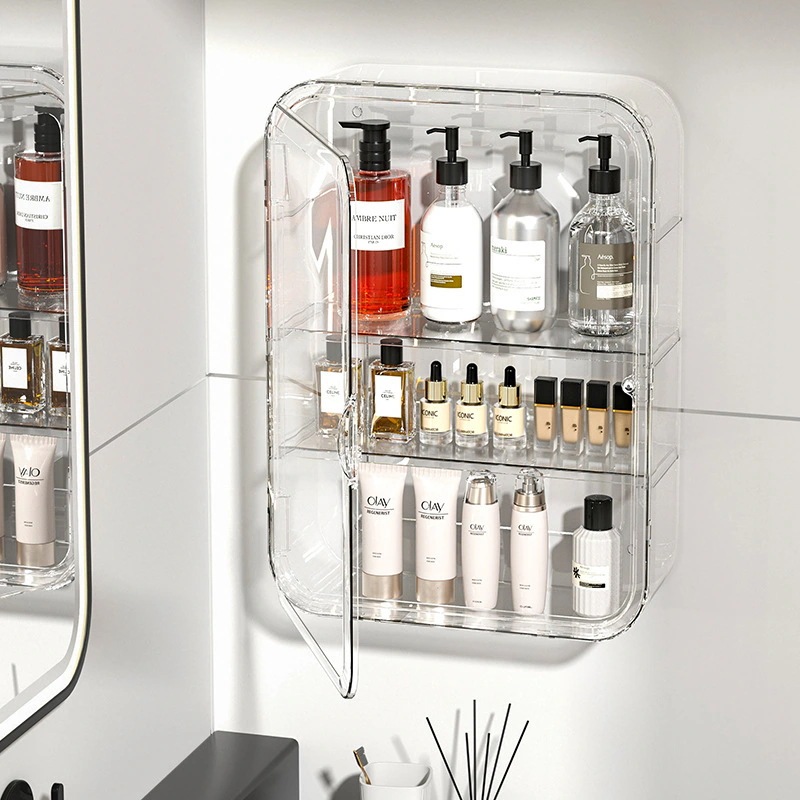 デスクトップスキンケア用品収納ボックス壁掛け式多層化粧品収納棚透明防塵香水口紅整理棚