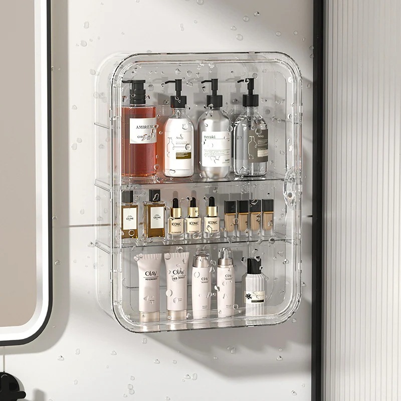 デスクトップスキンケア用品収納ボックス壁掛け式多層化粧品収納棚透明防塵香水口紅整理棚