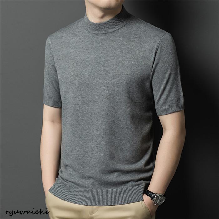 モックネック ニットセーター メンズ半袖 サマーニット サマーセーター tシャツ ニットソー ック ゴルフウェア 半袖ニット 無地 ニット