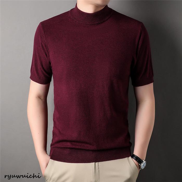 モックネック ニットセーター メンズ半袖 サマーニット サマーセーター tシャツ ニットソー ック ゴルフウェア 半袖ニット 無地 ニット