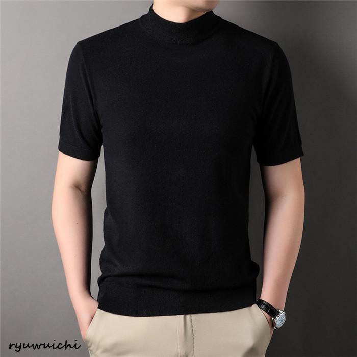 モックネック ニットセーター メンズ半袖 サマーニット サマーセーター tシャツ ニットソー ック ゴルフウェア 半袖ニット 無地 ニット