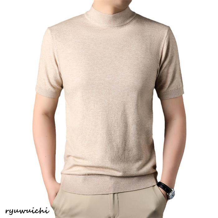 モックネック ニットセーター メンズ半袖 サマーニット サマーセーター tシャツ ニットソー ック ゴルフウェア 半袖ニット 無地 ニット