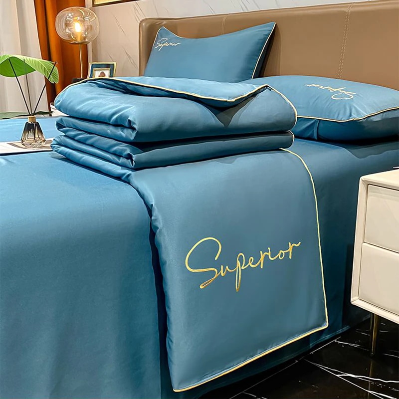 夏の涼しい寝具４点セット　涼感掛け布団１点＋シーツ１点＋枕カバー２点セット　選べる５色　３サイズ　サラサラ寝具　薄手涼感生地掛け布団　赤ちゃん肌にも優しい生地の寝具４点セット