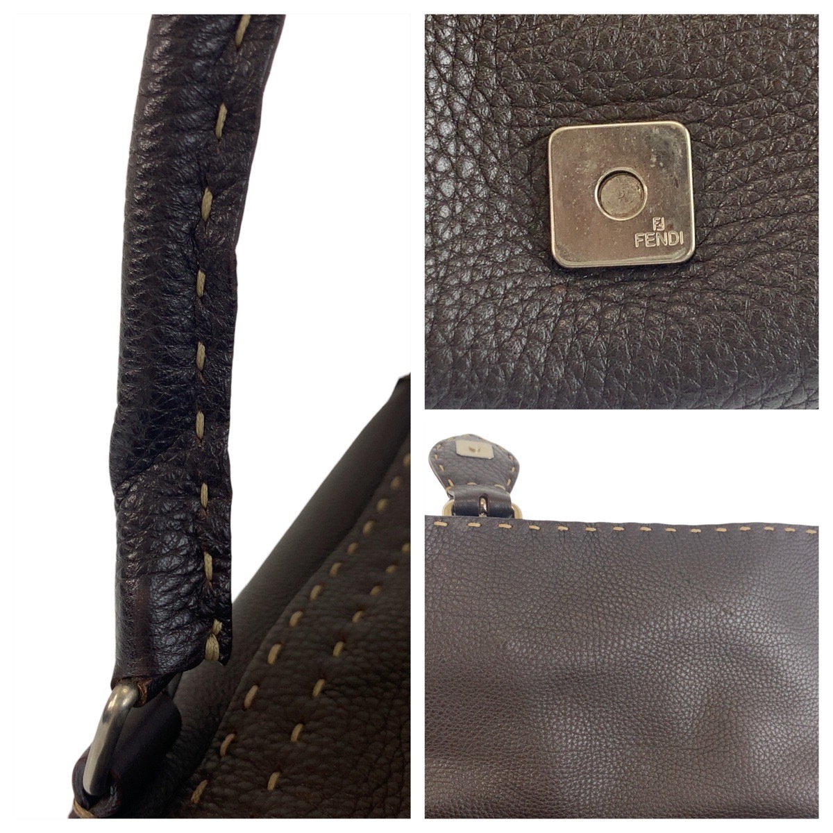 美品 セレリア ブラウン シルバー金具 レザー N49-22-13533 ショルダーバッグ ハンドバッグ レディース 504442