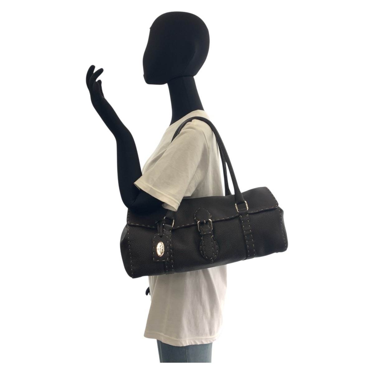 美品 セレリア ブラウン シルバー金具 レザー N49-22-13533 ショルダーバッグ ハンドバッグ レディース 504442