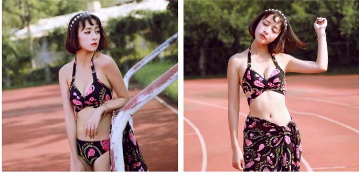 サイズあり 新作 -f120 フレア フリル エスニック柄 幾何学模様 小花柄 水着 レディース オフショル 水着 バンドゥ ビキニ 2点 セクシー パッド付 レース 花柄