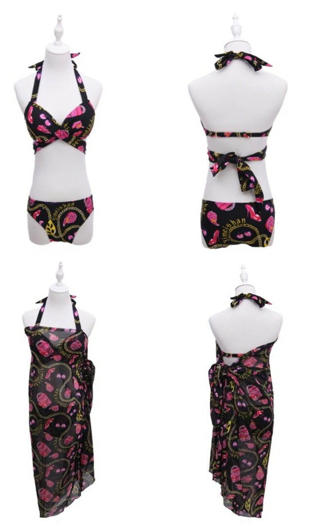 サイズあり 新作 -f120 フレア フリル エスニック柄 幾何学模様 小花柄 水着 レディース オフショル 水着 バンドゥ ビキニ 2点 セクシー パッド付 レース 花柄