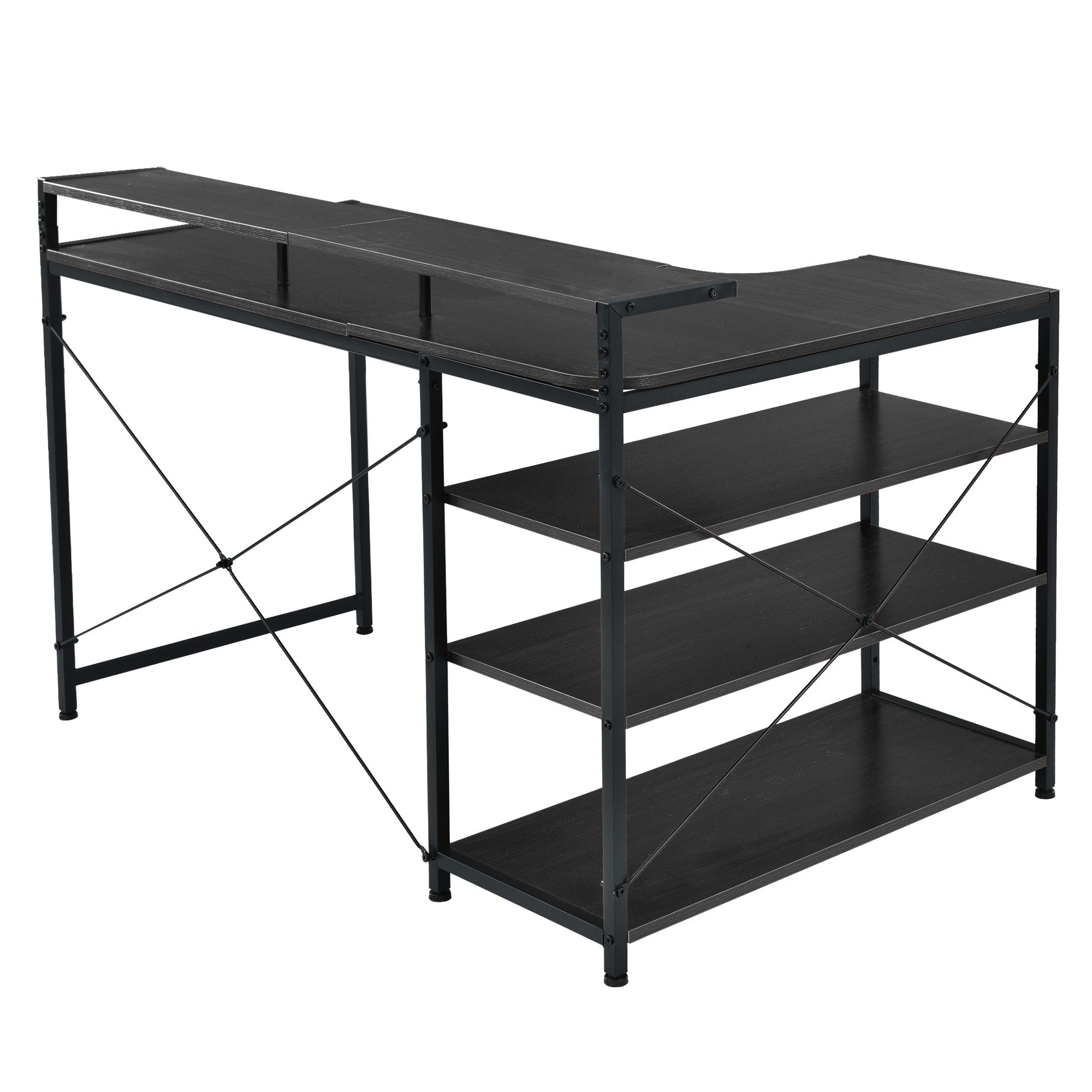 【国内発送,送.料無料】A351【人気商品改良タイプ】【ダークブラウ】パソコンデスク L字 120cm 3段ラック付 ハイデスク付き デスク木製 ミシン台 書斎机 勉強机