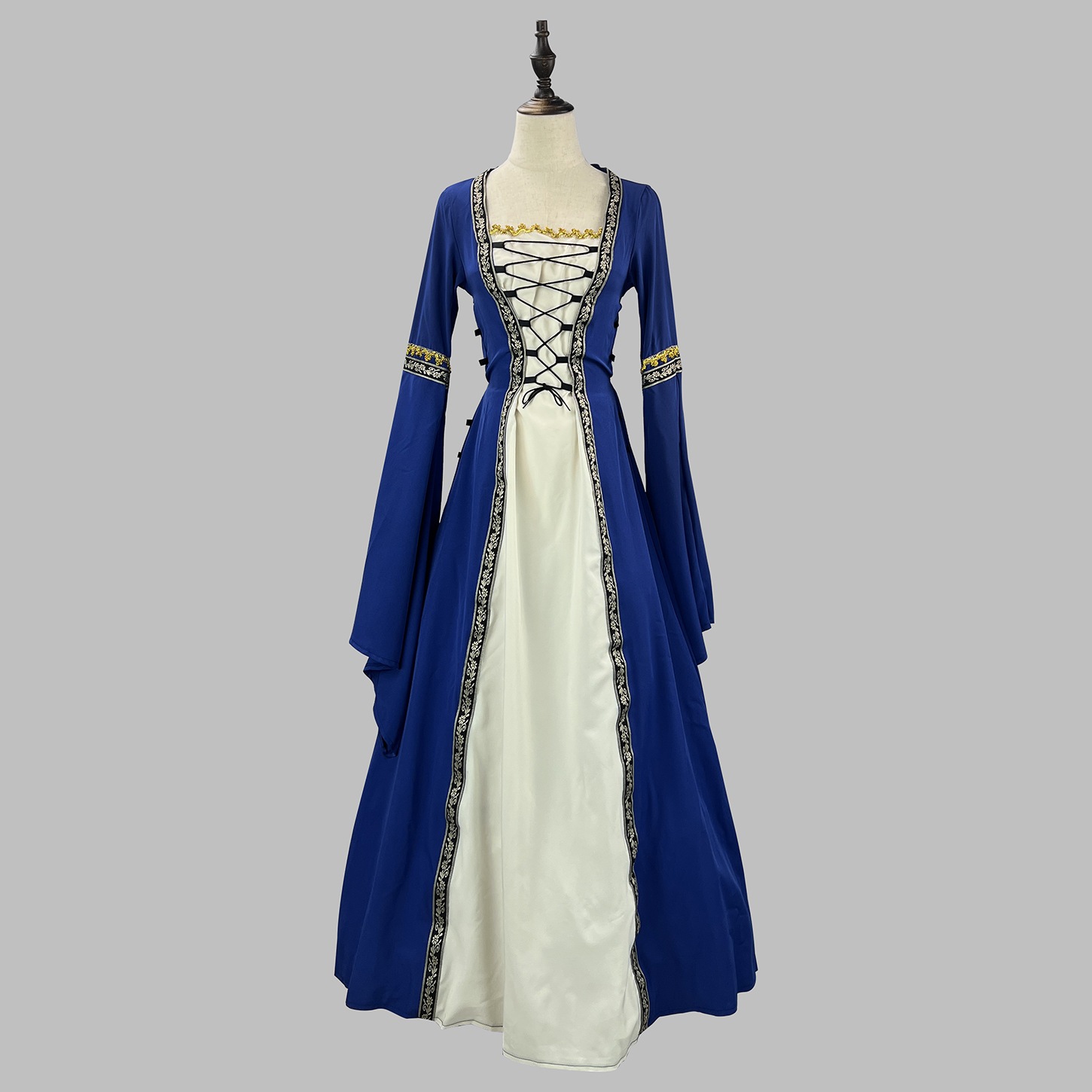 方襟ラッパ袖長いワンピースゴシック婦人服中世宮廷長い服大きいサイズ 方襟ラッパ袖長いワンピースゴシック婦人服中世宮廷長い服大きいサイズ