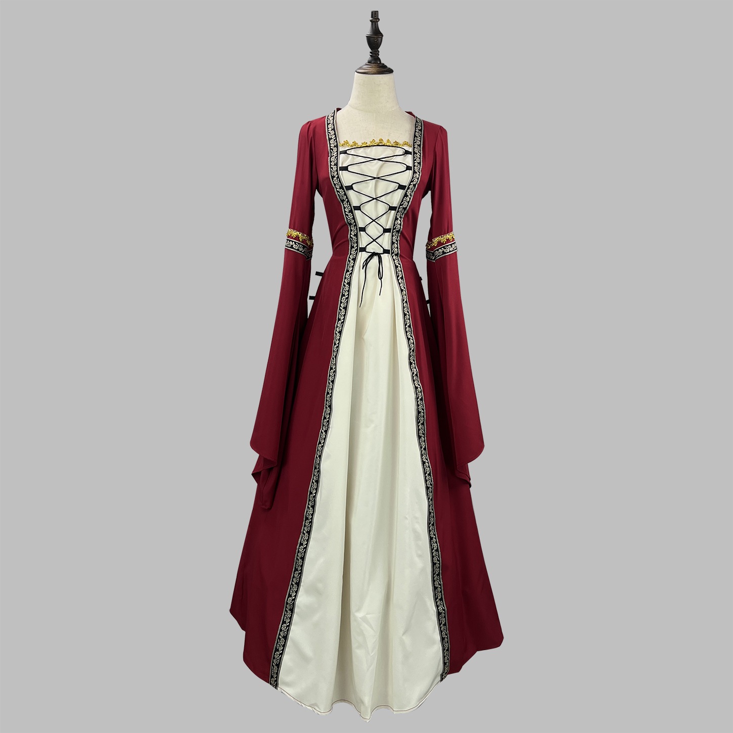 方襟ラッパ袖長いワンピースゴシック婦人服中世宮廷長い服大きいサイズ 方襟ラッパ袖長いワンピースゴシック婦人服中世宮廷長い服大きいサイズ