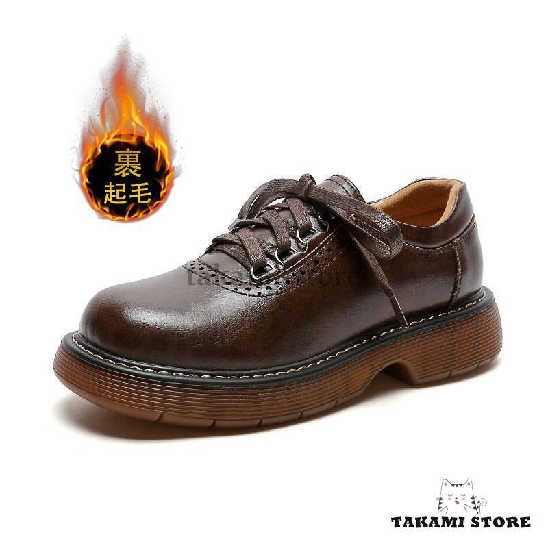 【即納】パンプス レディース ローファー ラウンドトウ 本革 裏起毛 厚底 マニッシュ シューズ モカシン カジュアル 春秋 イベント トレンド アウトドア