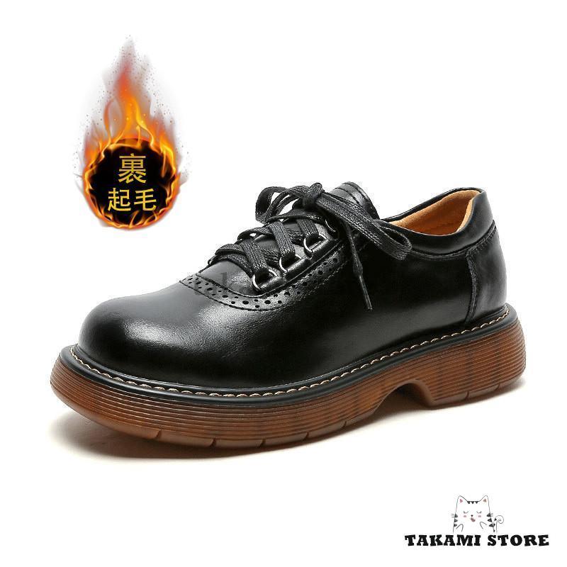 【即納】パンプス レディース ローファー ラウンドトウ 本革 裏起毛 厚底 マニッシュ シューズ モカシン カジュアル 春秋 イベント トレンド アウトドア