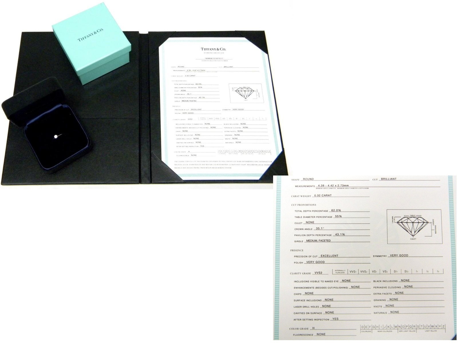ﾃｨﾌｧﾆｰ 指輪 ﾀﾞｲﾔﾓﾝﾄﾞ立爪ﾘﾝｸﾞ Pt850 0.32ct H-VVS2-EX #9 【中古】 (18179)