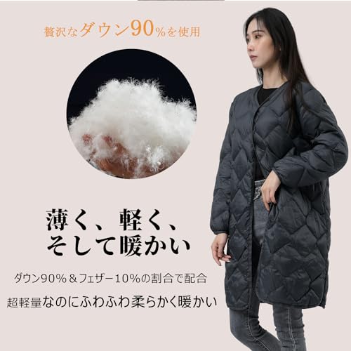 ダウンジャケット レディース ダウンコート ロング トップス 冬服 防寒着 冬 防寒 体型カバー 2WAY インナーダウン 軽量 防風 暖かい 防寒 保温 ジャケット 無地 シンプル カジュアル 収