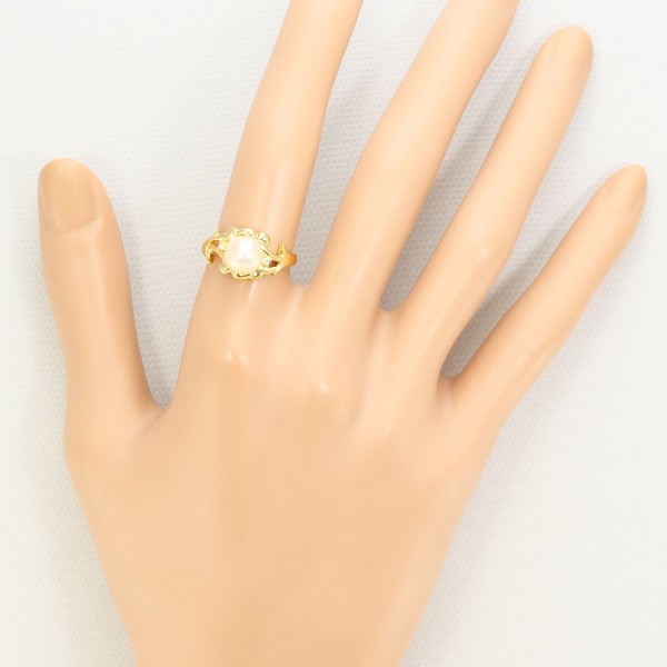 K18 18金 YG リング 11号 パール(真珠) 約7mm ダイヤ 0.02 ジュエリー 中古 K18 18金 YG リング 11号 パール(真珠) 約7mm ダイヤ 0.02 ジュエリー 中古