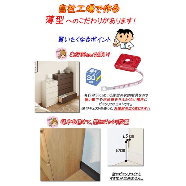 頑丈薄型チェスト/収納棚5段 幅90cm ブラウン木目調 奥行30cm 日本製 ウスピッタ完成品 頑丈薄型チェスト/収納棚5段 幅90cm ブラウン木目調 奥行30cm 日本製 ウスピッタ完成品