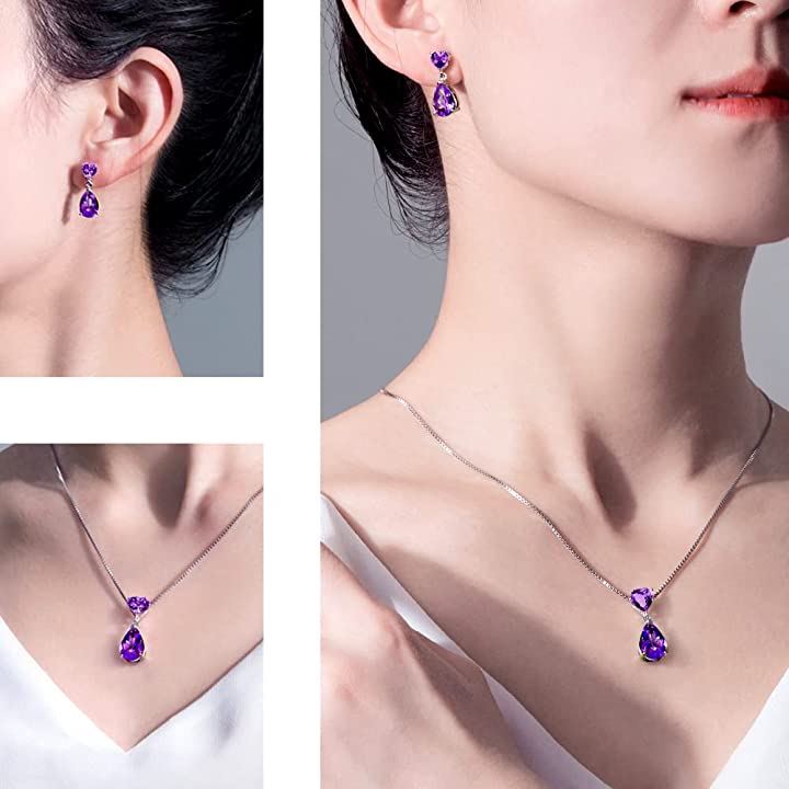 紫色の石 シンプルネックレス（ミニ勾玉 ワイヤーラップ