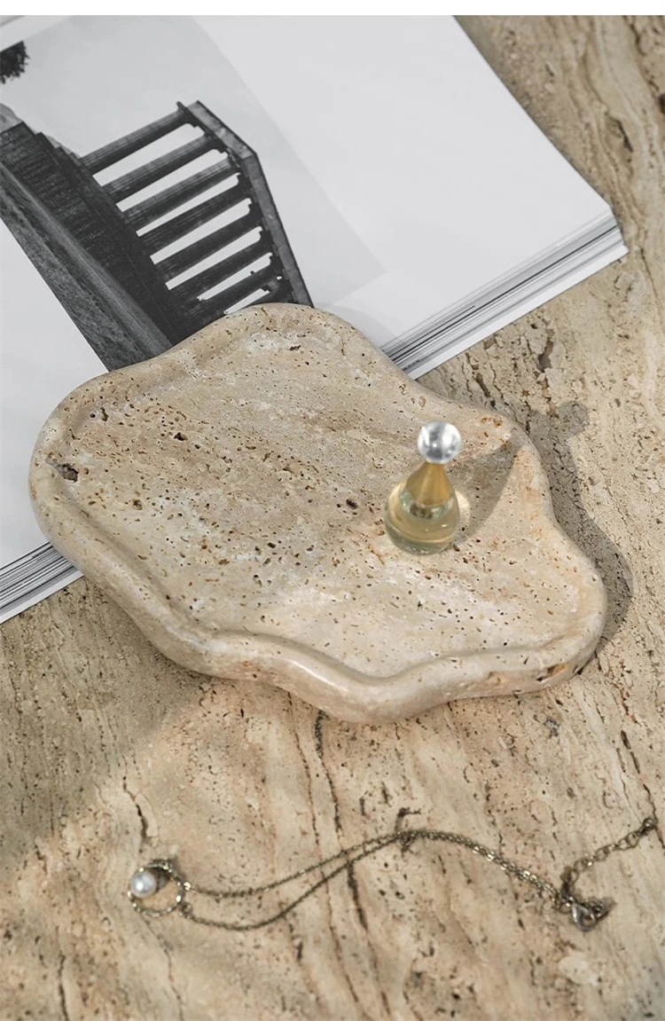 早い者勝ち 天然洞石トレイ 香水ジュエリー収納 無垢大理石製 洗面化粧台用 シンプルモダン置物