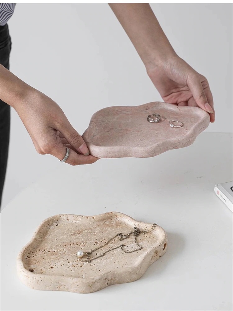 早い者勝ち 天然洞石トレイ 香水ジュエリー収納 無垢大理石製 洗面化粧台用 シンプルモダン置物