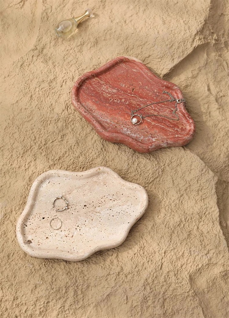 早い者勝ち 天然洞石トレイ 香水ジュエリー収納 無垢大理石製 洗面化粧台用 シンプルモダン置物