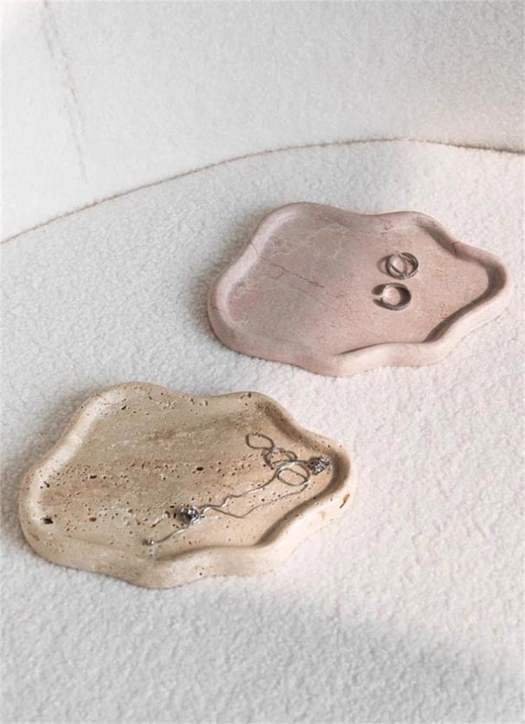 早い者勝ち 天然洞石トレイ 香水ジュエリー収納 無垢大理石製 洗面化粧台用 シンプルモダン置物