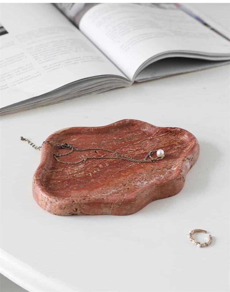 早い者勝ち 天然洞石トレイ 香水ジュエリー収納 無垢大理石製 洗面化粧台用 シンプルモダン置物