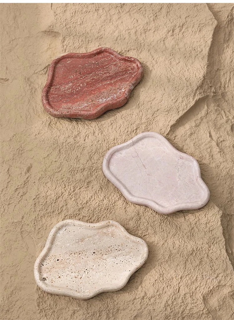 早い者勝ち 天然洞石トレイ 香水ジュエリー収納 無垢大理石製 洗面化粧台用 シンプルモダン置物