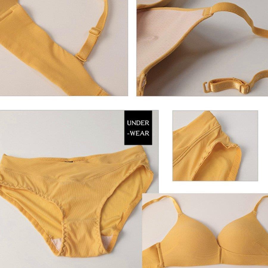 ノンワイヤー 三角 ブラジャー ショーツセット ランジェリーセット 盛れる ブラショーツセット 透け感