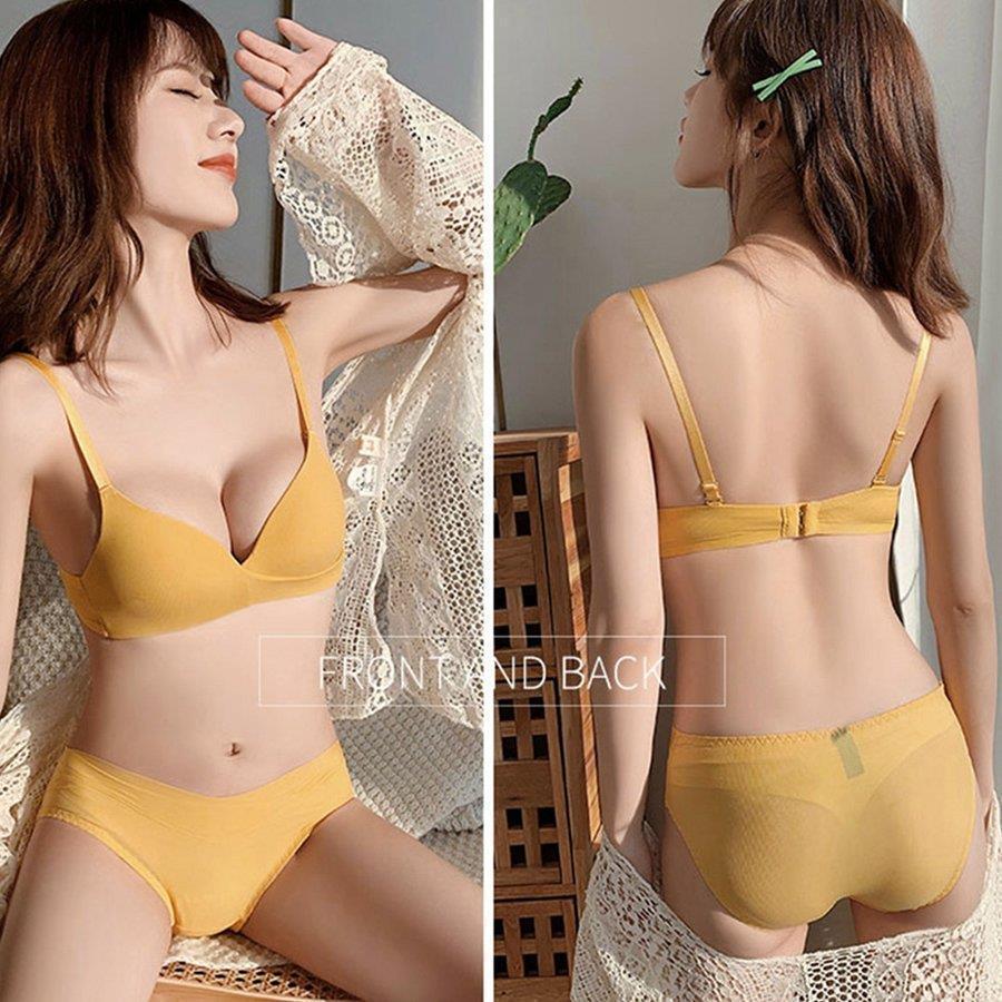 ノンワイヤー 三角 ブラジャー ショーツセット ランジェリーセット 盛れる ブラショーツセット 透け感
