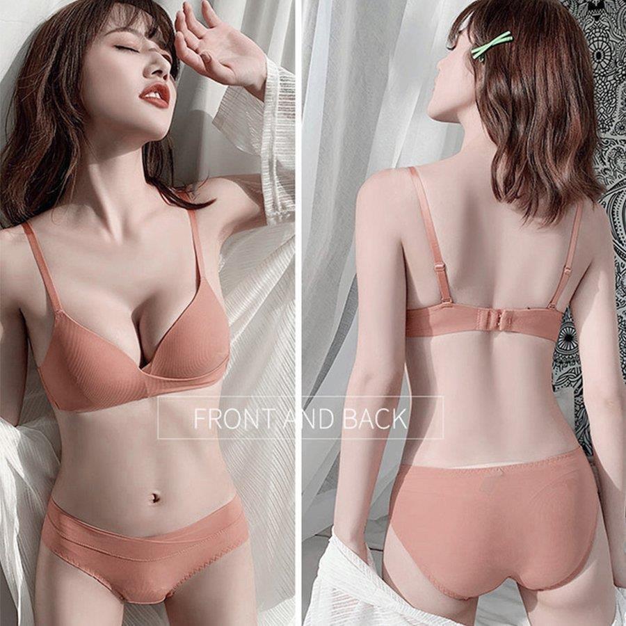 ノンワイヤー 三角 ブラジャー ショーツセット ランジェリーセット 盛れる ブラショーツセット 透け感