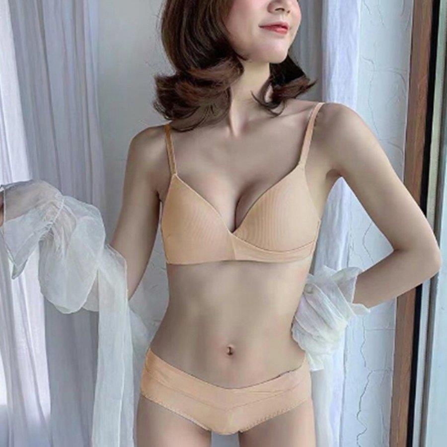 ノンワイヤー 三角 ブラジャー ショーツセット ランジェリーセット 盛れる ブラショーツセット 透け感