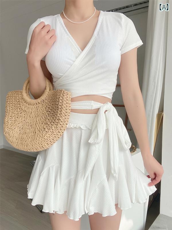 水着 レディース かわいい 夏 プール レジャー 海水浴 ホワイト ピンク Vネック スカート セパレート スリーピース フェアリー 水着 レディース かわいい 夏 プール レジャー 海水浴 ホワイト ピンク Vネック スカート セパレート スリーピース フェアリー