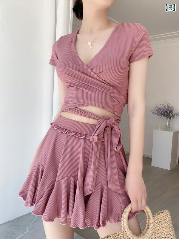 水着 レディース かわいい 夏 プール レジャー 海水浴 ホワイト ピンク Vネック スカート セパレート スリーピース フェアリー 水着 レディース かわいい 夏 プール レジャー 海水浴 ホワイト ピンク Vネック スカート セパレート スリーピース フェアリー