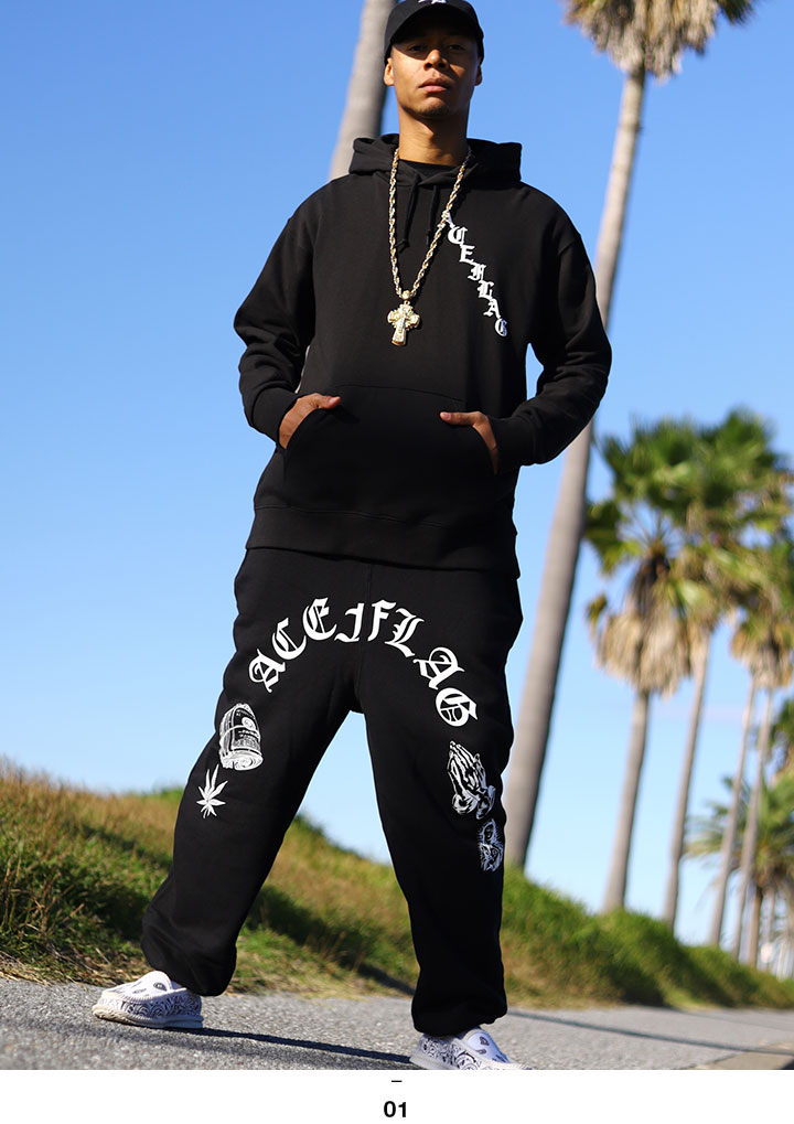 ACE FLAG 上下セット 長袖 ブランド メンズ 春秋冬用 黒 大きいサイズ