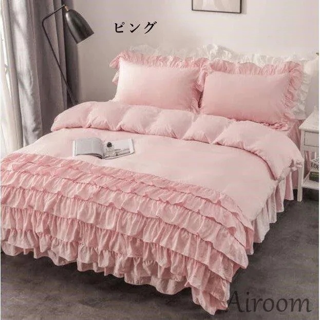 新品・未開封 掛け布団カバー7点セット(枕カバー&amp;クッション&amp;ベッドスカート) 布団カバーセット 掛け布団カバー ベッドスカート 枕カバー 新