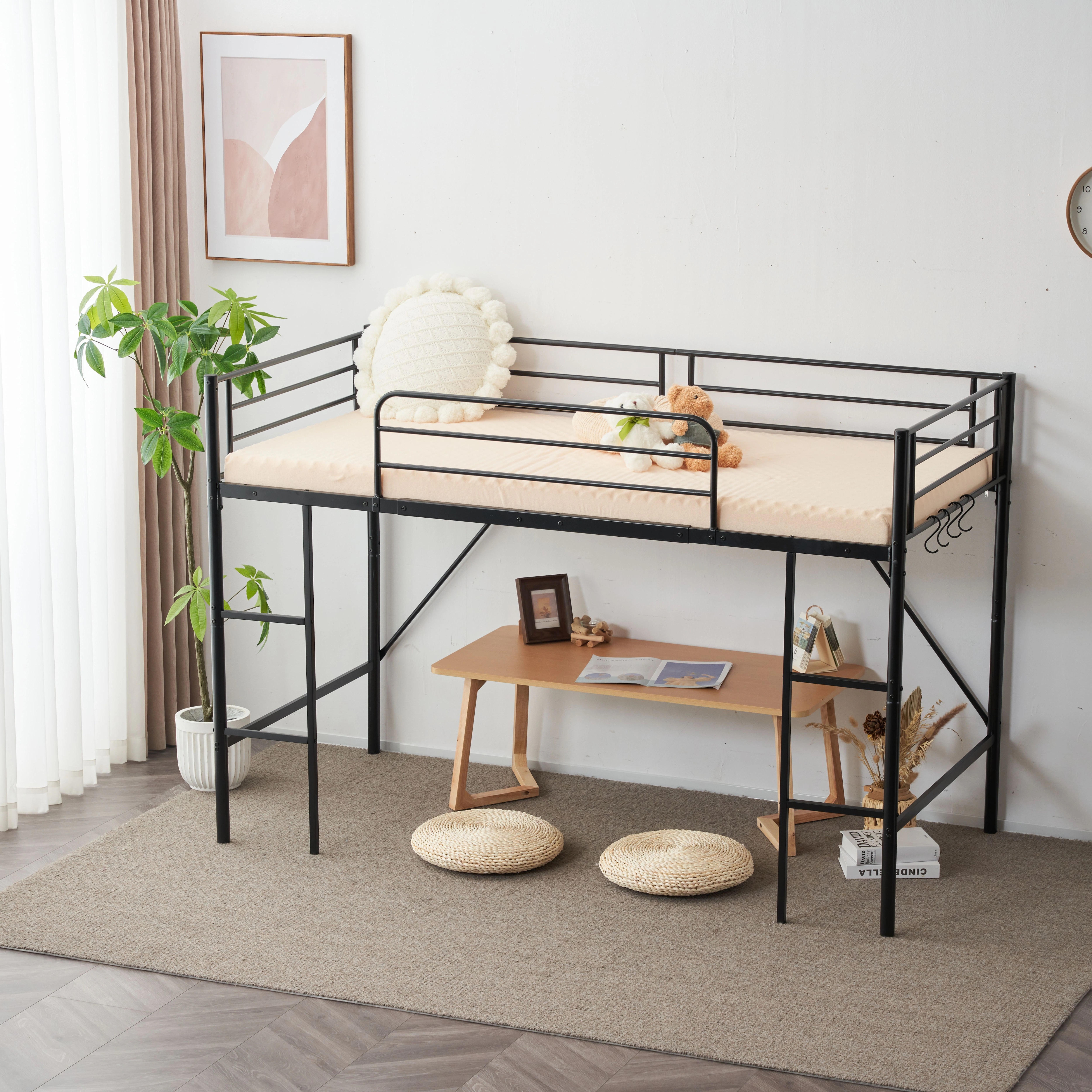 【新作】【ブラック】ロフトベッド パイプベッド シングル ベッド デスク付 シングルベッド 木 収納 北欧風 子供部屋 スチール 耐震 ベッド 新作 【新作】【ブラック】ロフトベッド パイプベッド シングル ベッド デスク付 シングルベッド 木 収納 北欧風 子供部屋 スチール 耐震 ベッド 新作
