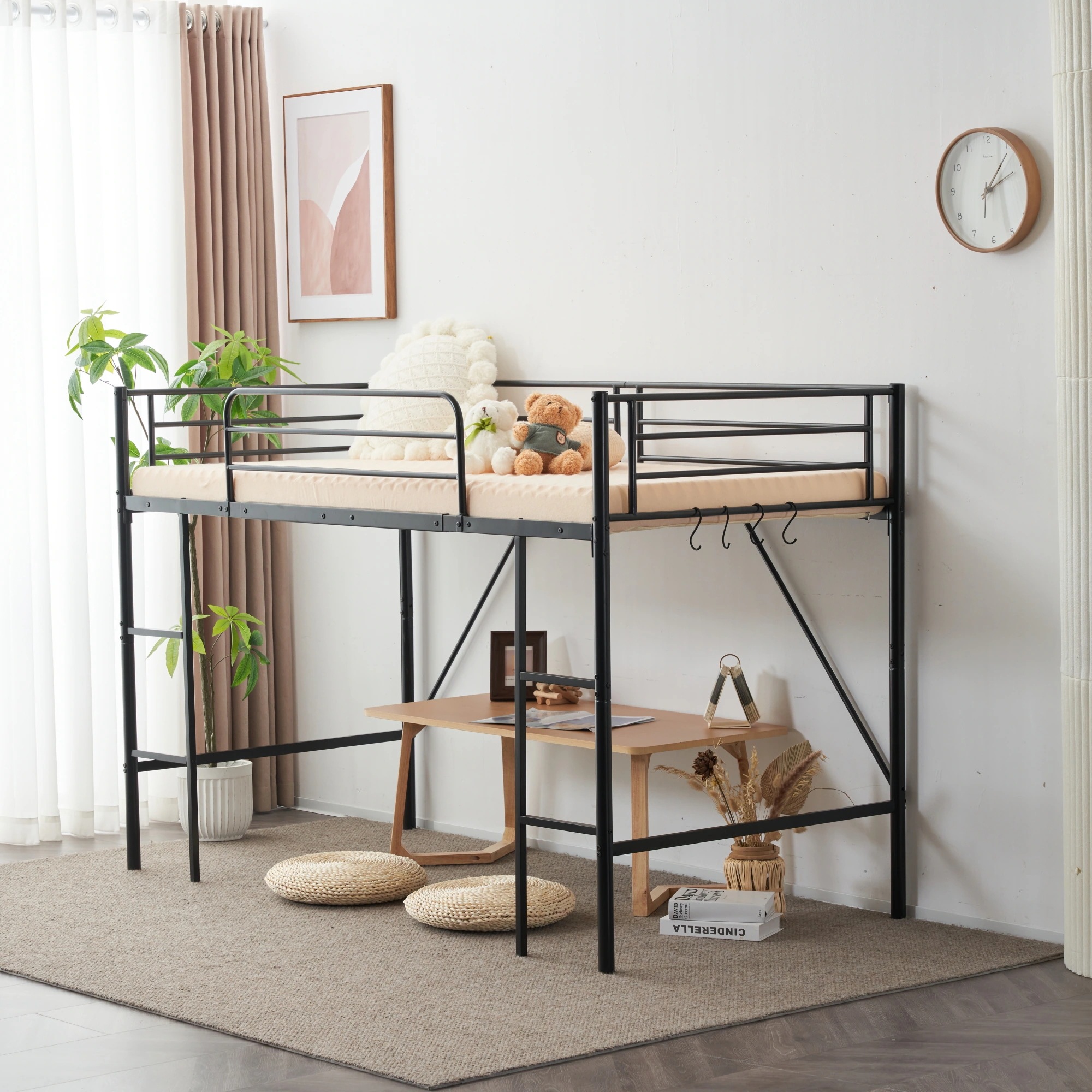 【新作】【ブラック】ロフトベッド パイプベッド シングル ベッド デスク付 シングルベッド 木 収納 北欧風 子供部屋 スチール 耐震 ベッド 新作 【新作】【ブラック】ロフトベッド パイプベッド シングル ベッド デスク付 シングルベッド 木 収納 北欧風 子供部屋 スチール 耐震 ベッド 新作