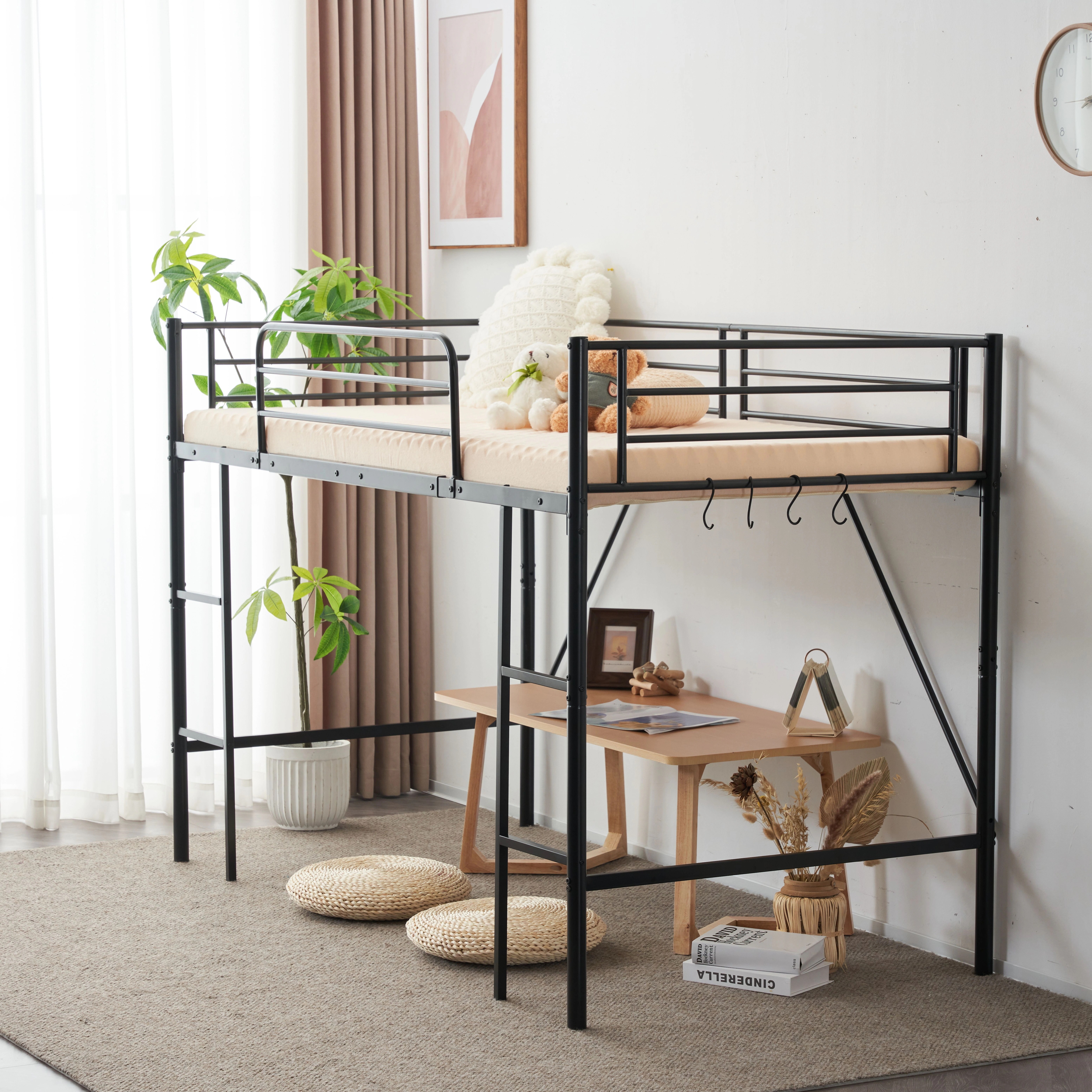 【新作】【ブラック】ロフトベッド パイプベッド シングル ベッド デスク付 シングルベッド 木 収納 北欧風 子供部屋 スチール 耐震 ベッド 新作 【新作】【ブラック】ロフトベッド パイプベッド シングル ベッド デスク付 シングルベッド 木 収納 北欧風 子供部屋 スチール 耐震 ベッド 新作