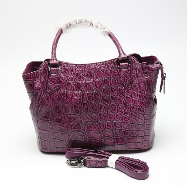 LB-3054 ハンドバッグ ブラウン サイドポケット付 クロコダイル