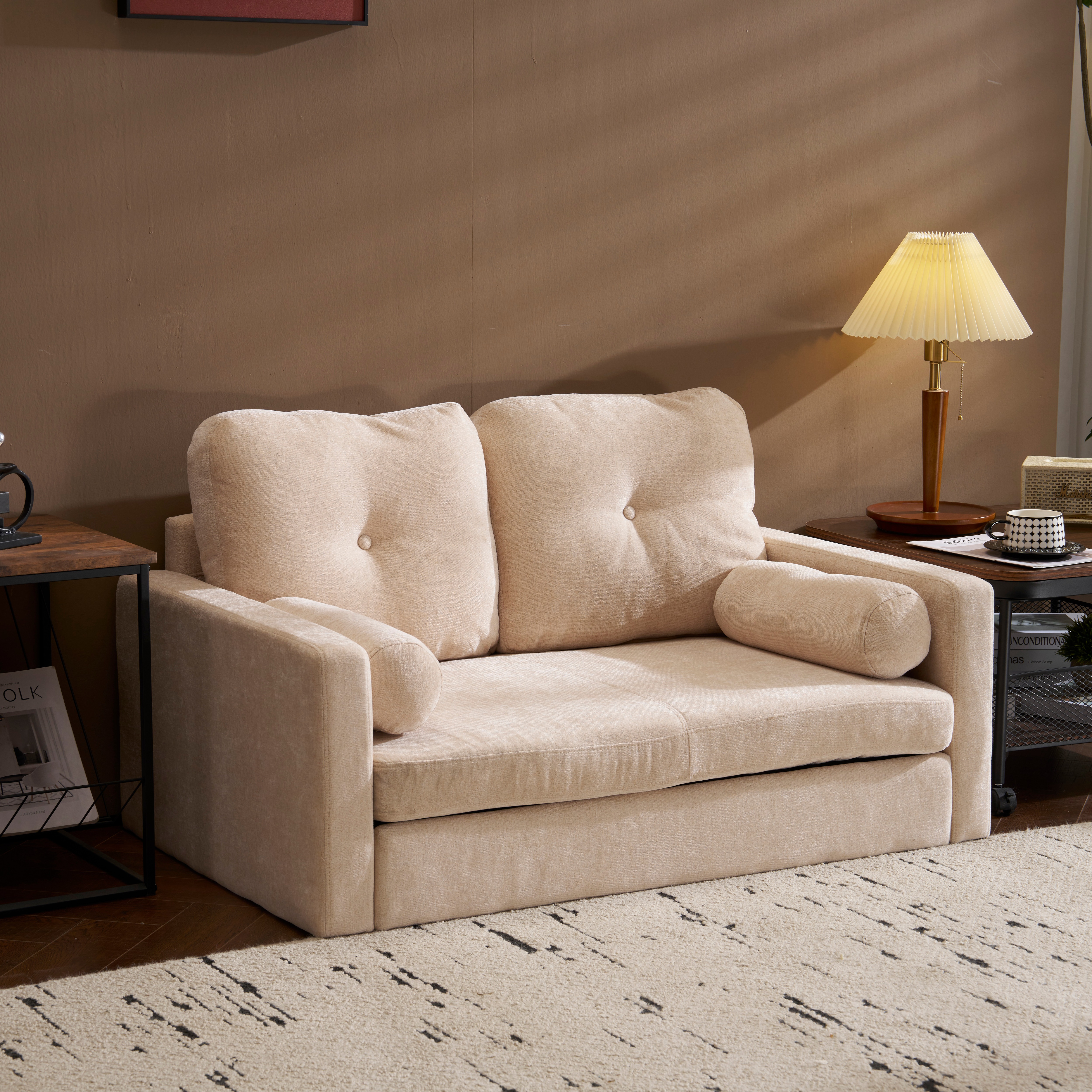 ソファ 二人掛け カウチ 枕付き ソファー おしゃれ 柔軟 ふわふわ 取付可能な脚 柔軟な背もたれ　取り外し可能な背もたれ コンパクト 一人暮らしGG9920 khaki FabricG157